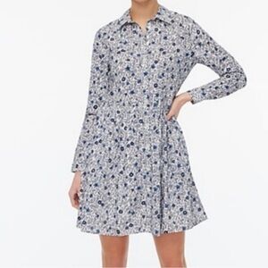 J. Crew Long Sleeve Dress in Blue and White Floral